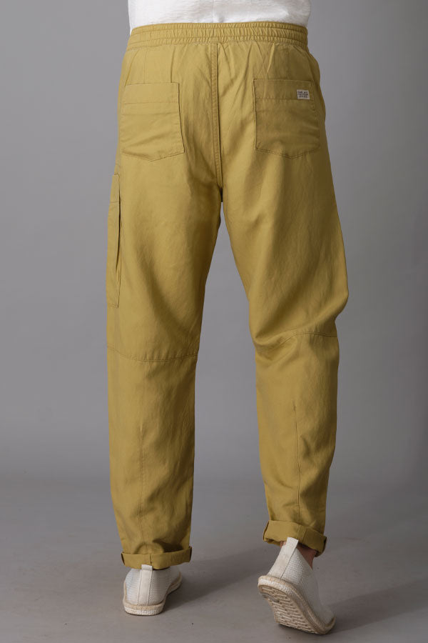 Khaki Linen Cargo Pant (Relaxed Fit)