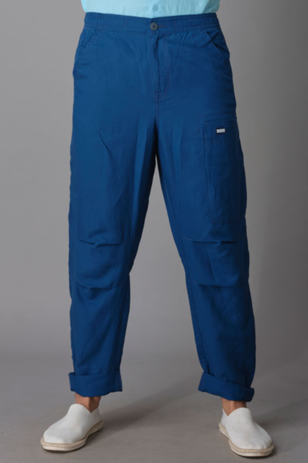 Navy Blue Linen Cargo Pant (Relaxed Fit)