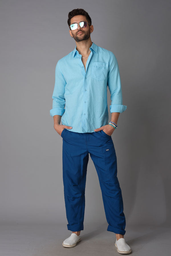 Navy Blue Linen Cargo Pant (Relaxed Fit)