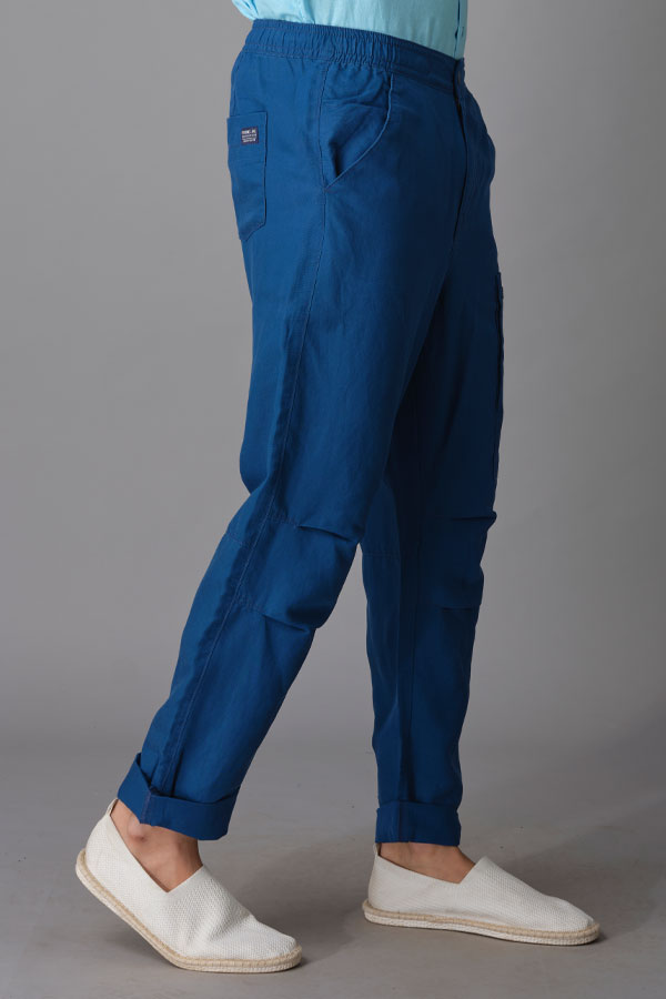 Navy Blue Linen Cargo Pant (Relaxed Fit)