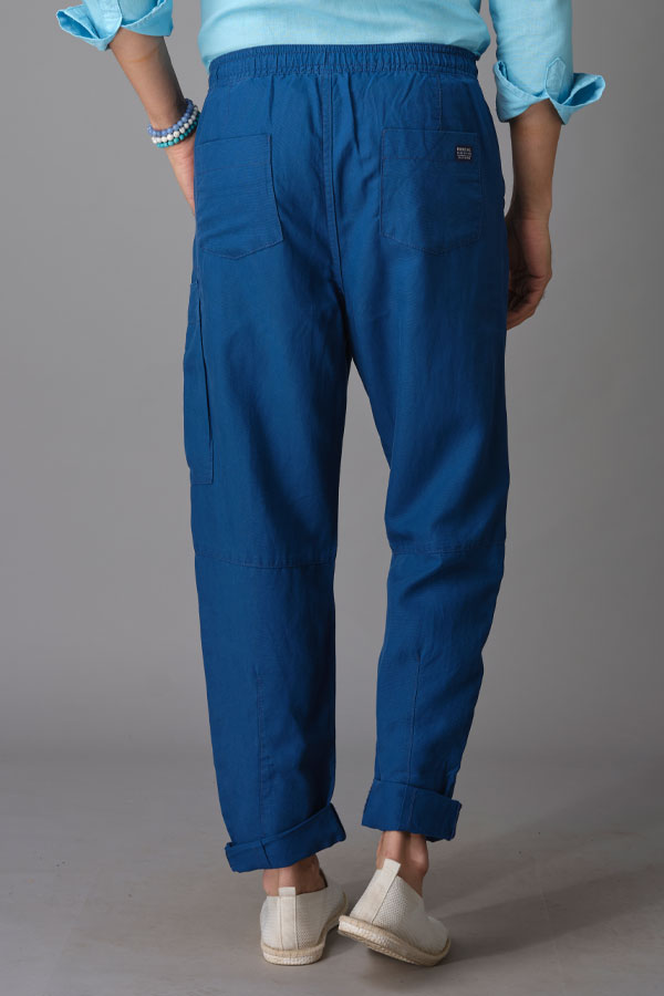 Navy Blue Linen Cargo Pant (Relaxed Fit)