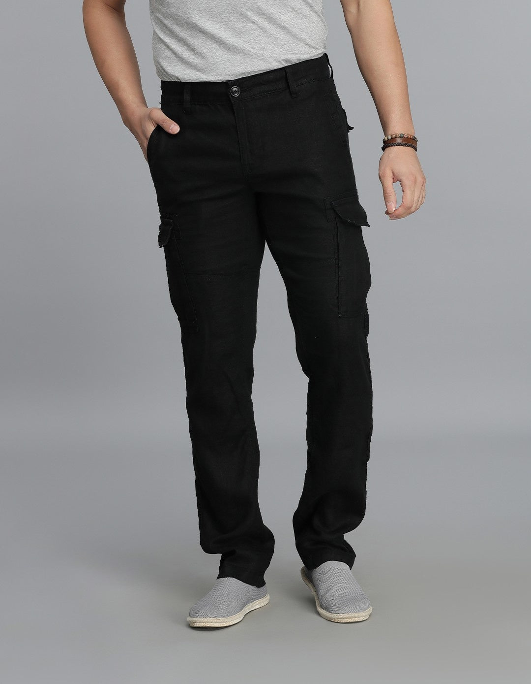 Black Linen Cargo Pant