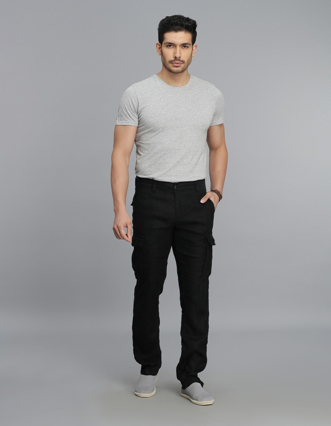 Black Linen Cargo Pant