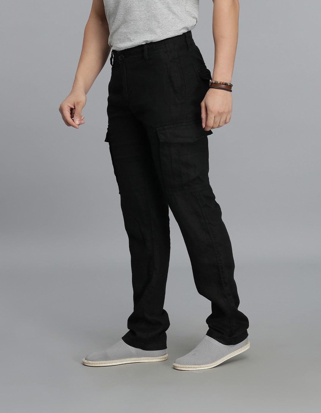 Black 100% Linen Cargo Pant