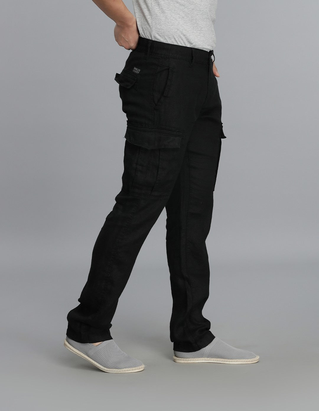 Black Linen Cargo Pant