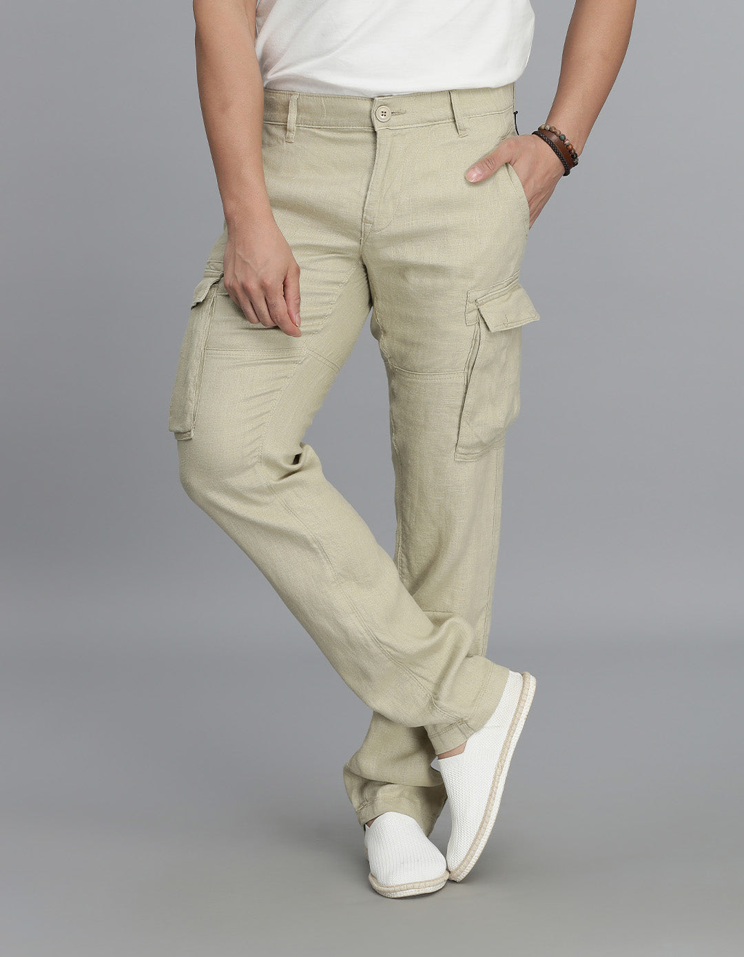Khaki Linen Cargo Pant