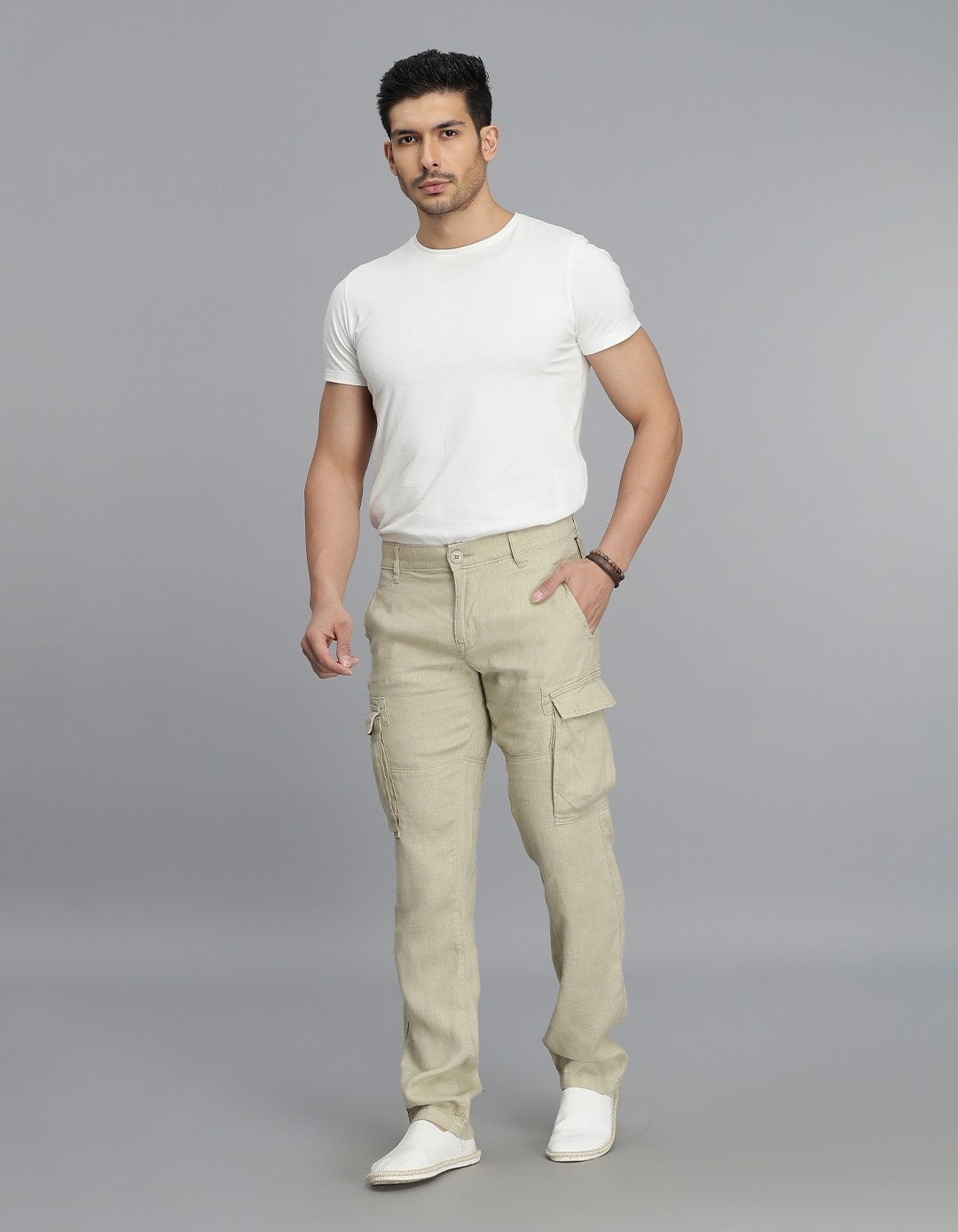 Khaki Linen Cargo Pant