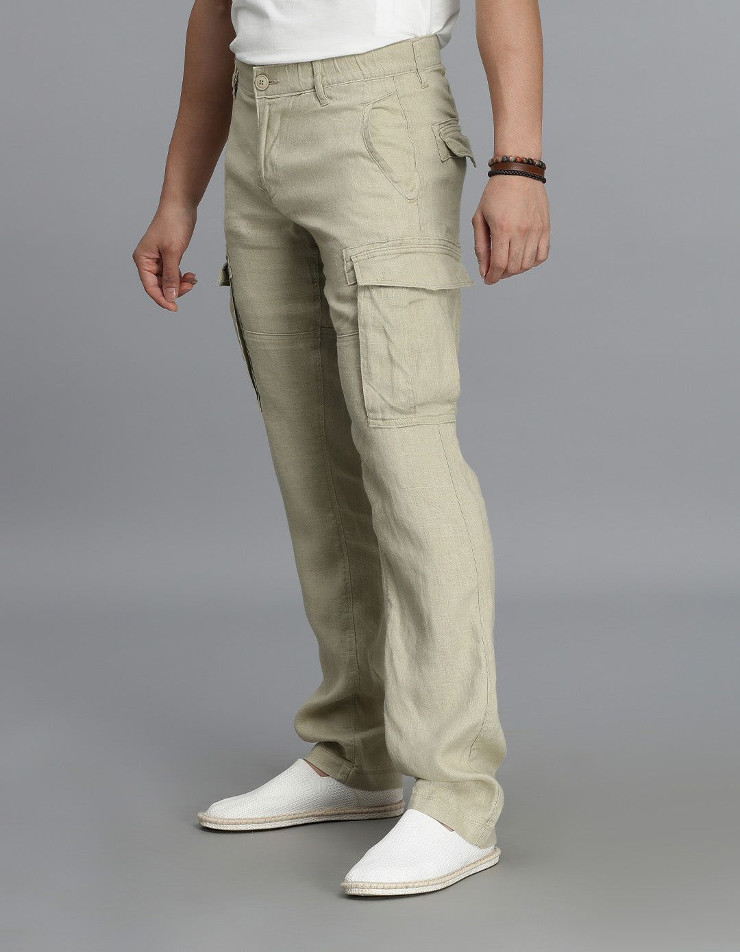 Khaki Linen Cargo Pant