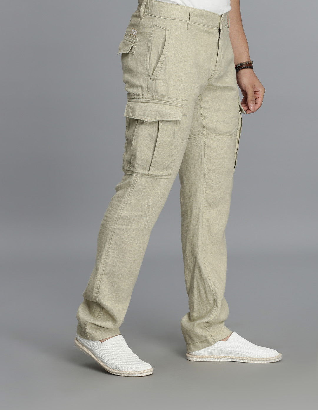 Khaki Linen Cargo Pant