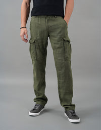 Military Green Linen Cargo Pant