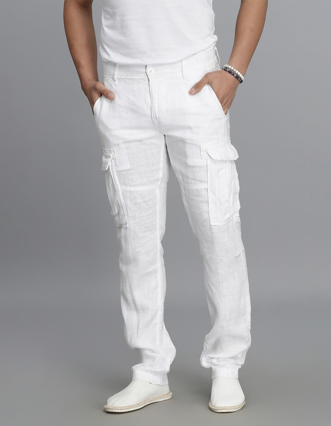 White Linen Cargo Pant