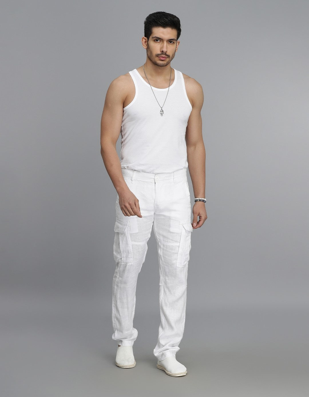 White Linen Cargo Pant