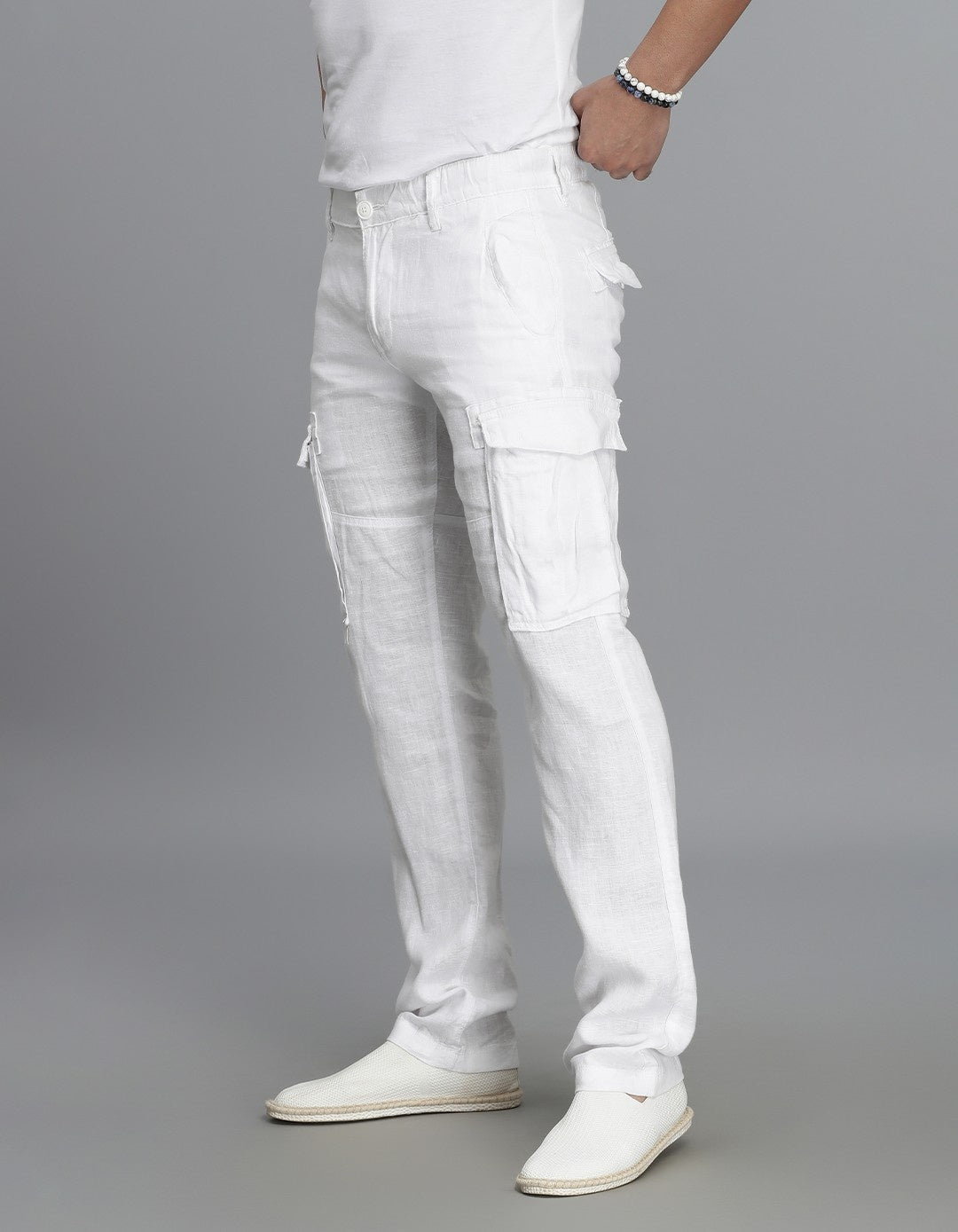 White Linen Cargo Pant