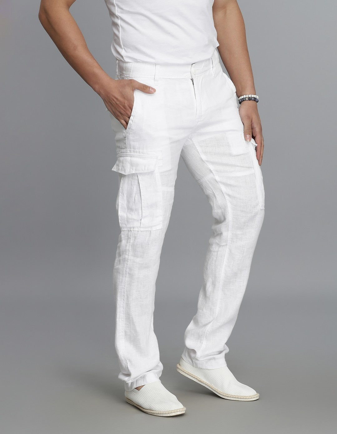 White Linen Cargo Pant