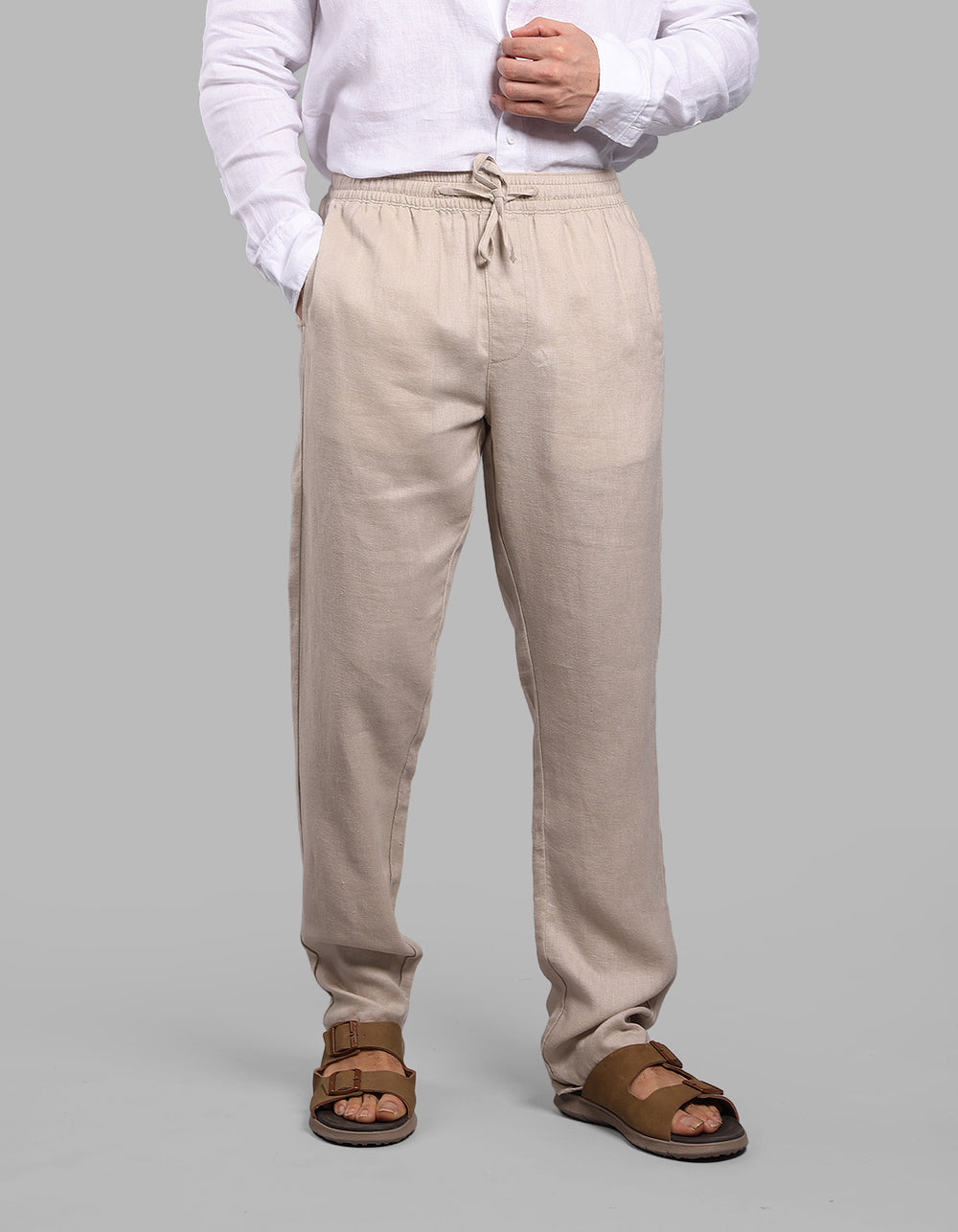 Khaki 100% Linen Pant
