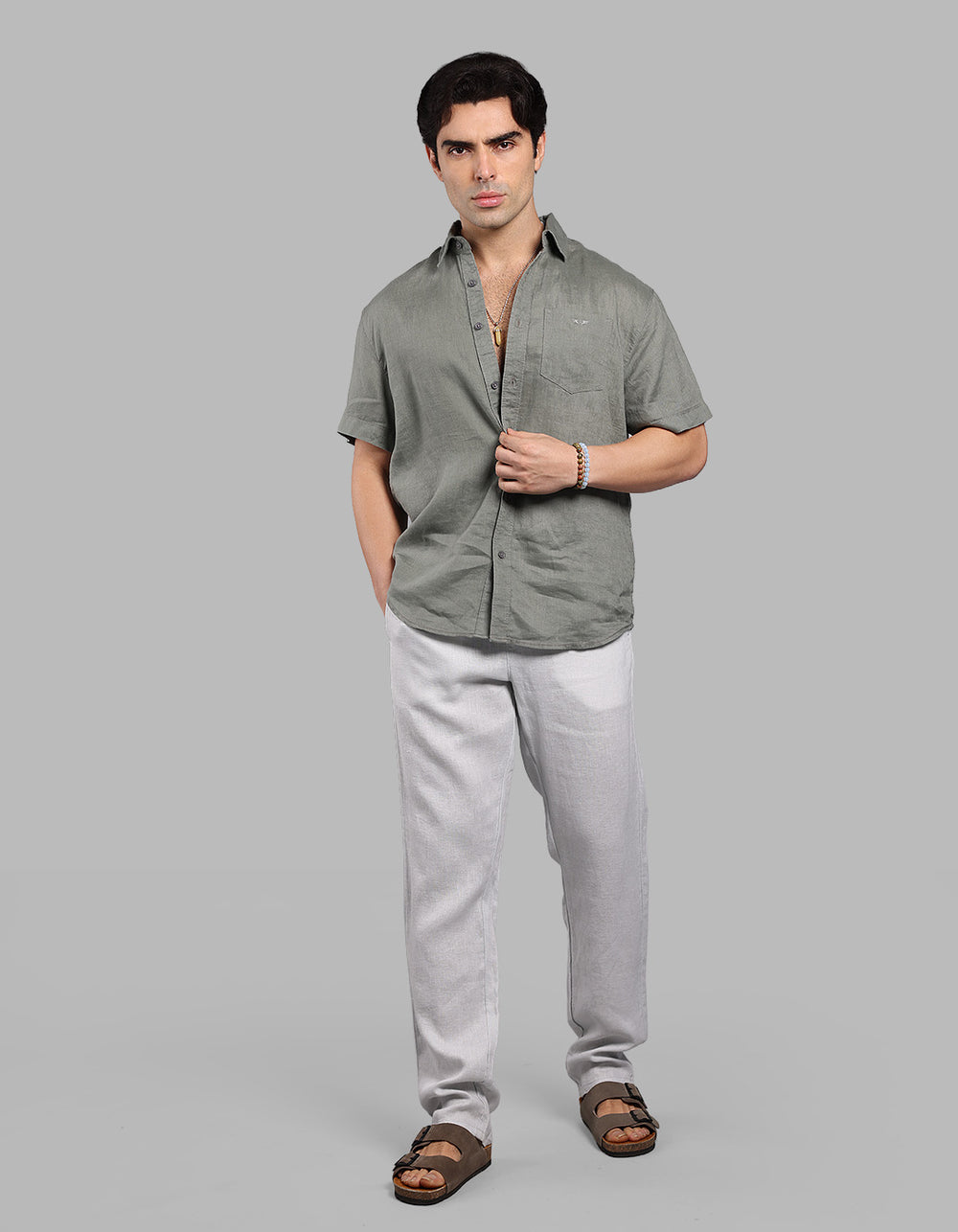 Lt Grey 100% Linen Pant