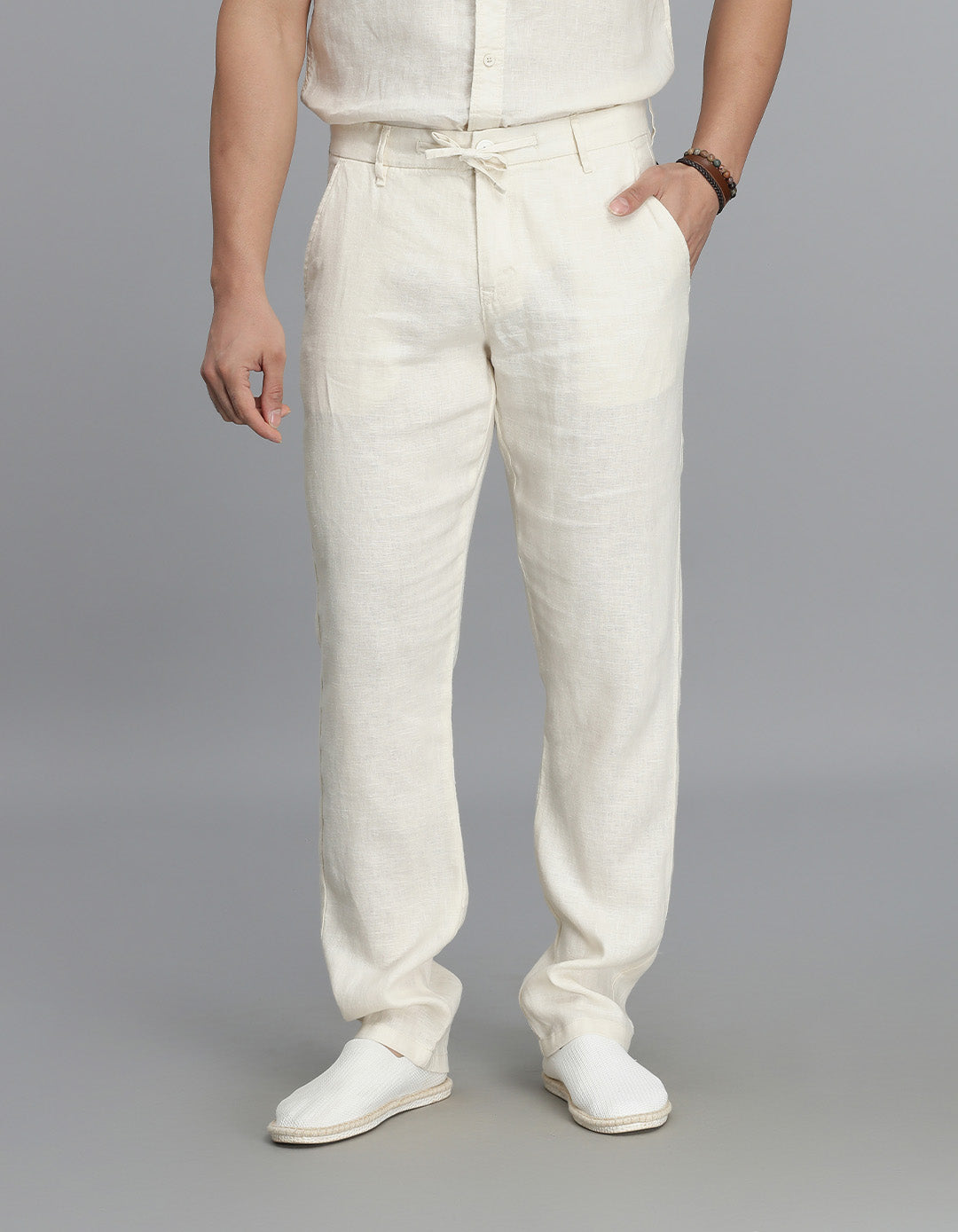Beige Linen Chino Pant