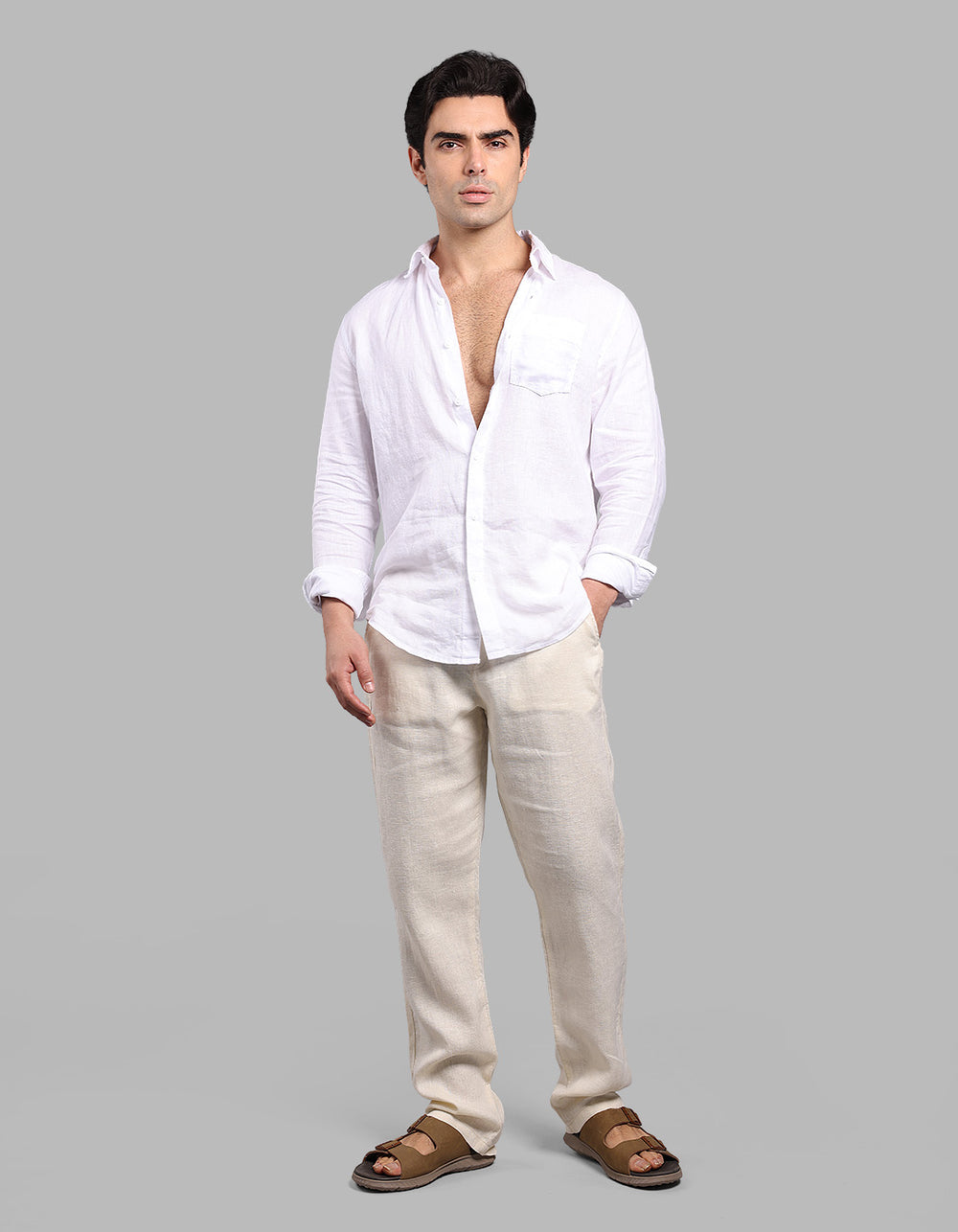 Beige 100% Linen Chino Pant