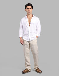 Beige 100% Linen Chino Pant
