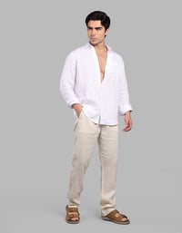 Beige 100% Linen Chino Pant