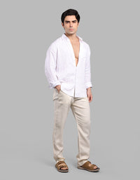 Beige 100% Linen Chino Pant
