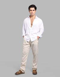 Beige 100% Linen Chino Pant