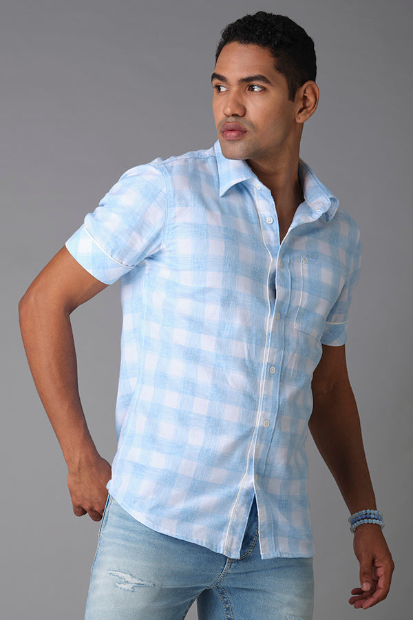 Sky Blue Half Sleeve Check Shirt (Axel H/Slv Fit)