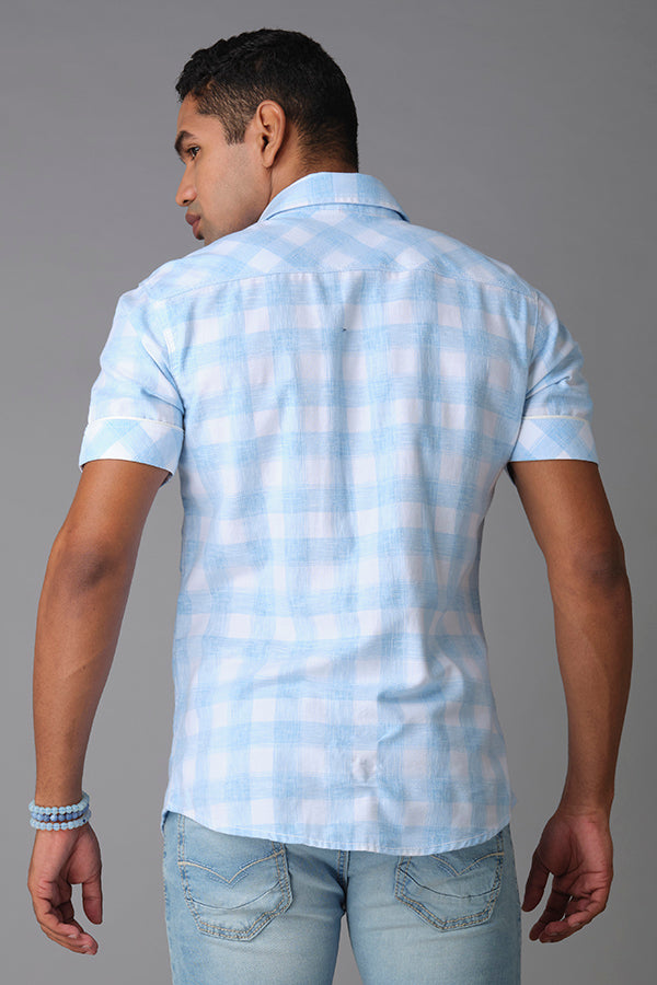 Sky Blue Half Sleeve Check Shirt (Axel H/Slv Fit)