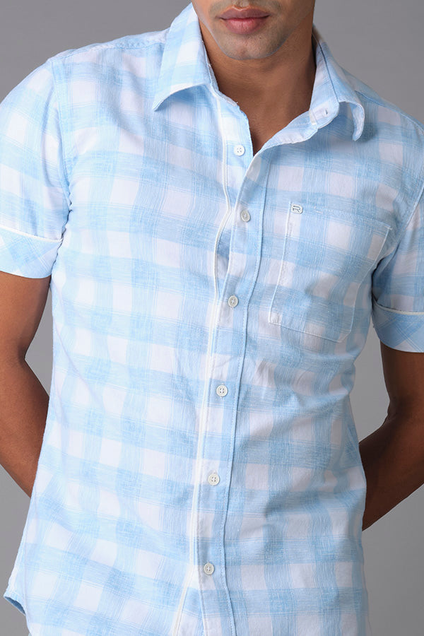 Sky Blue Half Sleeve Check Shirt (Axel H/Slv Fit)