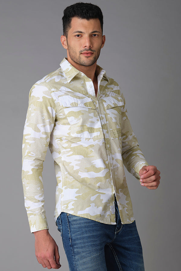 Green Camo Full Sleeve Printed Shirt (Axel F/Slv Fit)