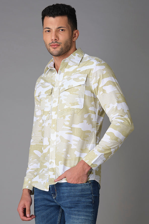 Green Camo Full Sleeve Printed Shirt (Axel F/Slv Fit)