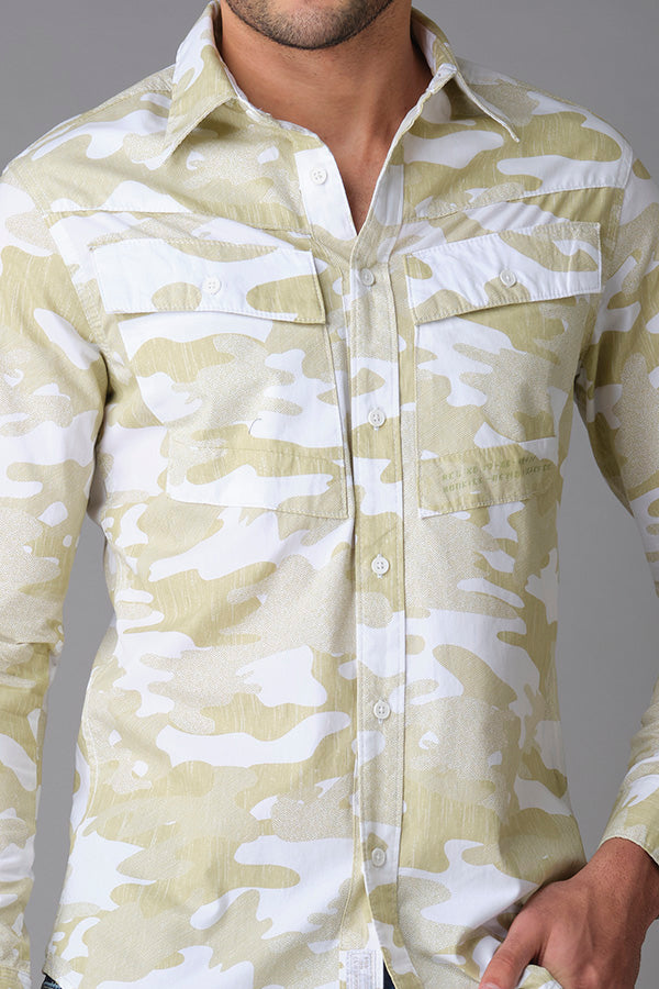 Green Camo Full Sleeve Printed Shirt (Axel F/Slv Fit)