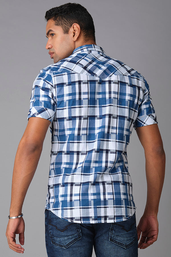 Indigo Blue Half Sleeve Check Shirt (Axel H/Slv Fit)