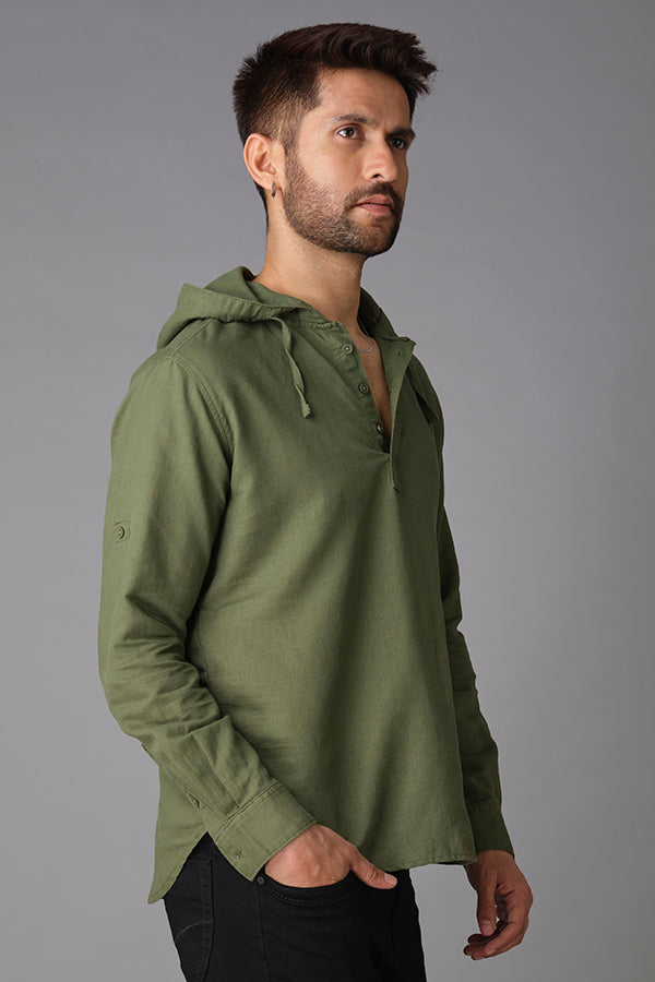 Military Green Full Sleeve Linen Shirt (Axel F/Slv Fit)