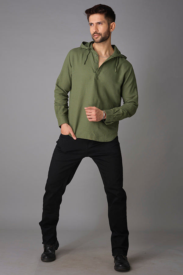 Military Green Full Sleeve Linen Shirt (Axel F/Slv Fit)