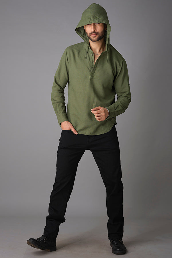 Military Green Full Sleeve Linen Shirt (Axel F/Slv Fit)