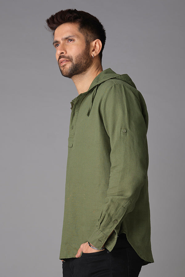 Military Green Full Sleeve Linen Shirt (Axel F/Slv Fit)