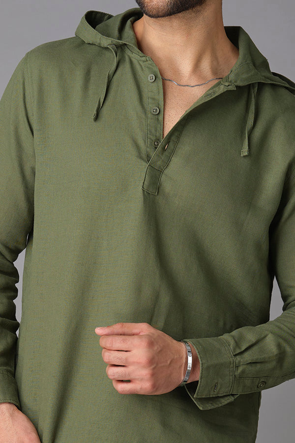 Military Green Full Sleeve Linen Shirt (Axel F/Slv Fit)