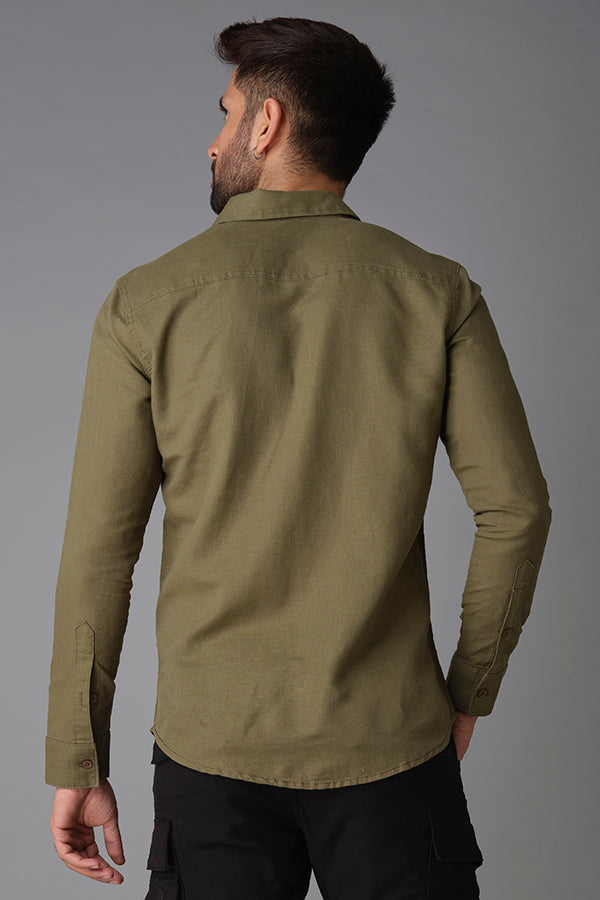 Olive Full Sleeve Linen Shirt (Zack F/Slv Fit)