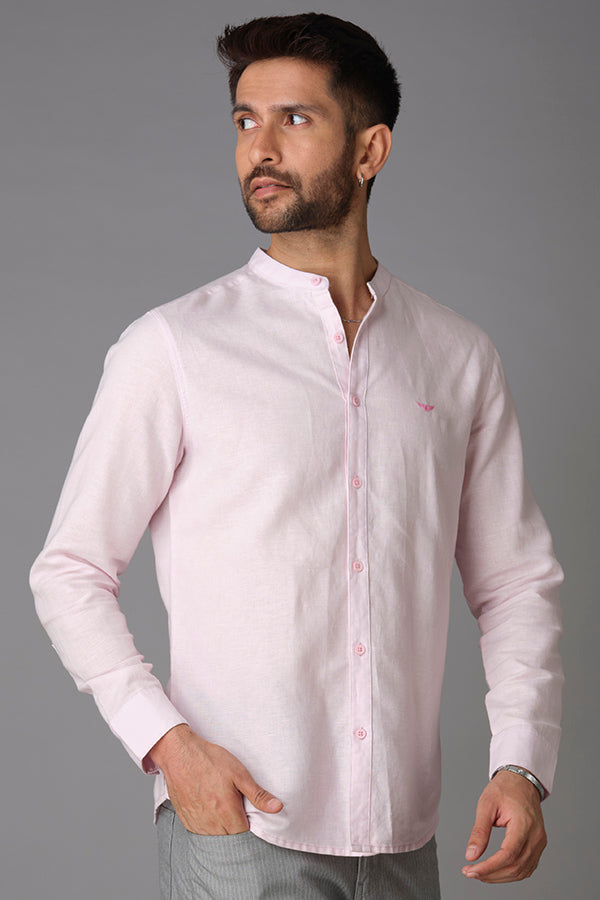 Baby Pink Full Sleeve Linen Shirt (Zack F/Slv Fit)