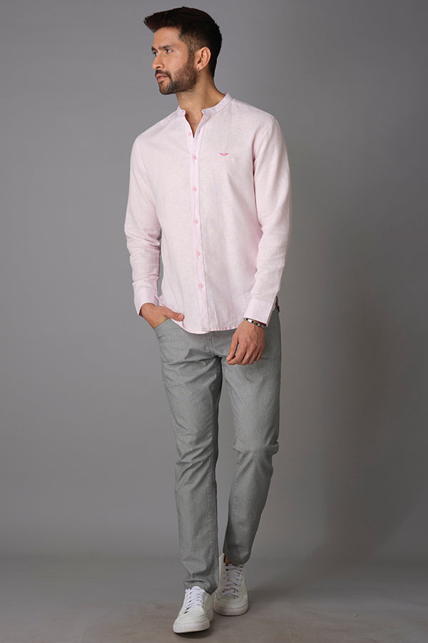 Baby Pink Full Sleeve Linen Shirt (Zack F/Slv Fit)