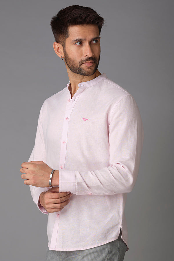 Baby Pink Full Sleeve Linen Shirt (Zack F/Slv Fit)