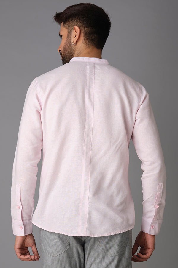 Baby Pink Full Sleeve Linen Shirt (Zack F/Slv Fit)