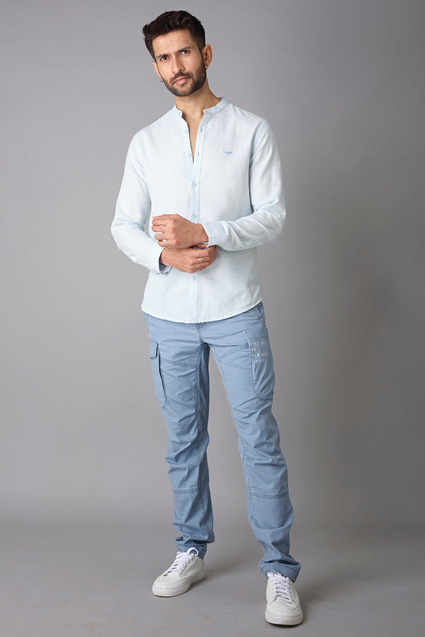 Sky Blue Full Sleeve Linen Shirt (Zack F/Slv Fit)