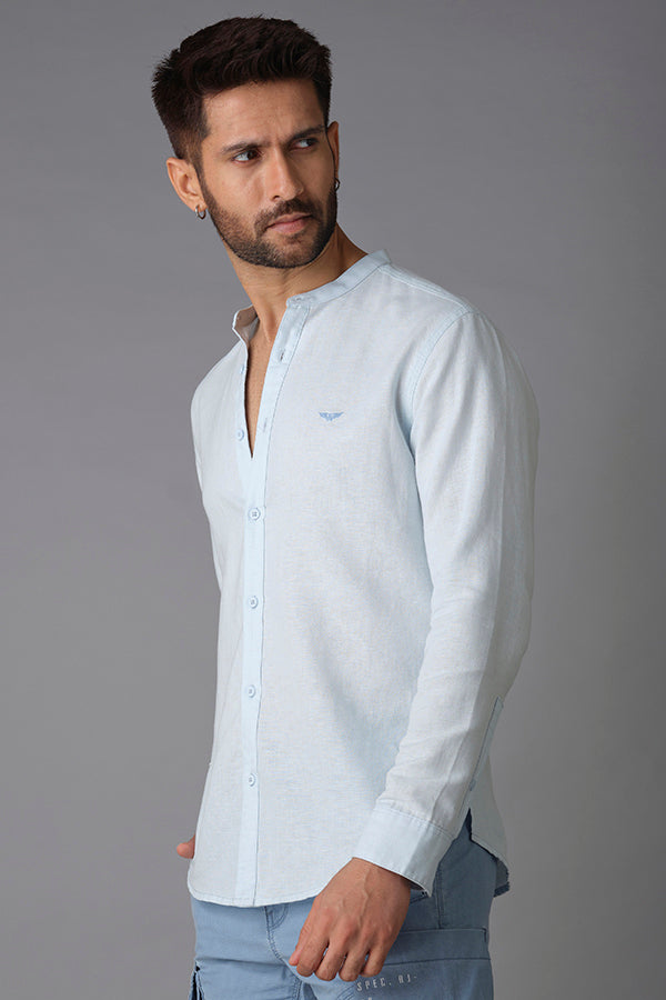 Sky Blue Full Sleeve Linen Shirt (Zack F/Slv Fit)