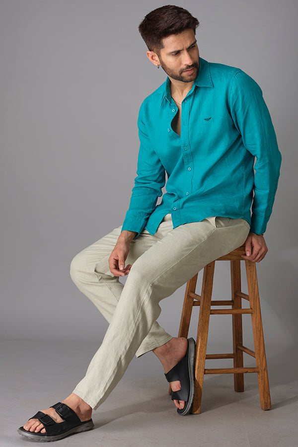 Emerald Full Sleeve Linen Shirt (Zack F/Slv Fit)