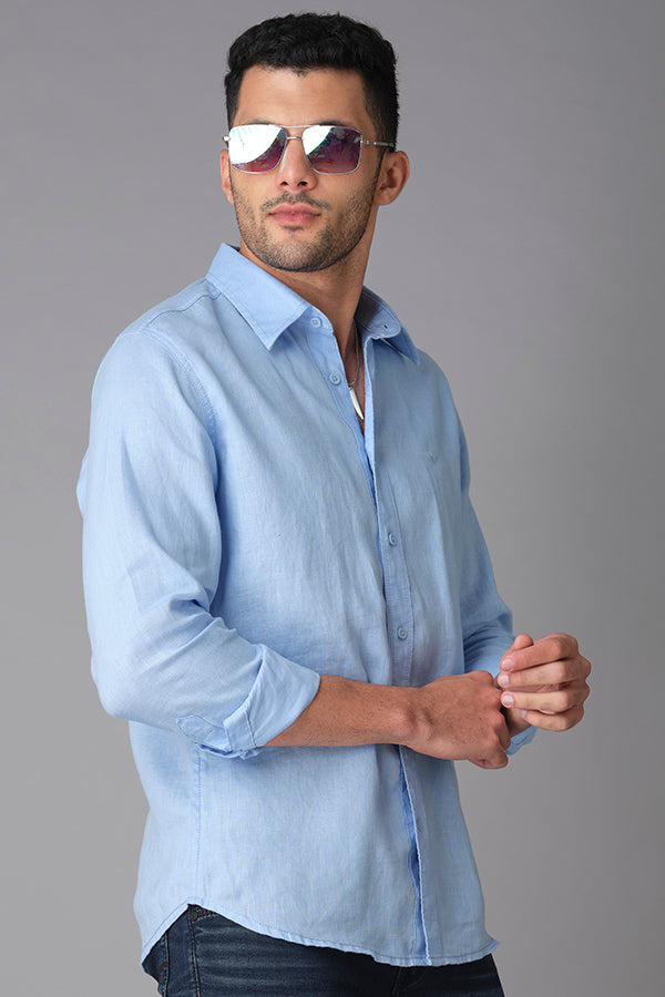 Sky Blue Full Sleeve Linen Shirt (Zack F/Slv Fit)