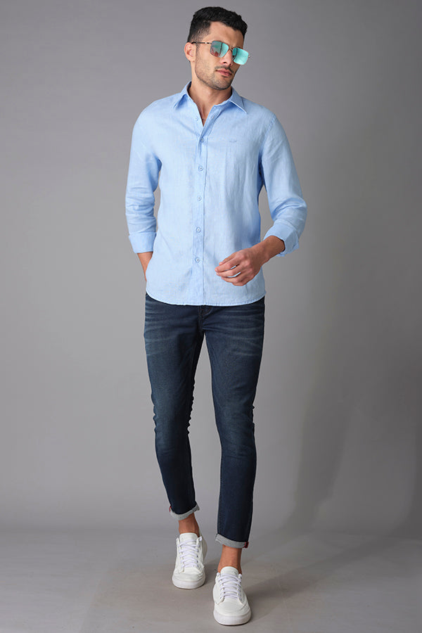 Sky Blue Full Sleeve Linen Shirt (Zack F/Slv Fit)