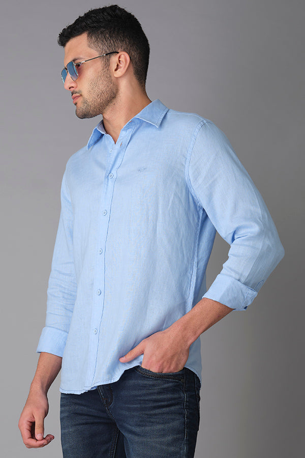 Sky Blue Full Sleeve Linen Shirt (Zack F/Slv Fit)