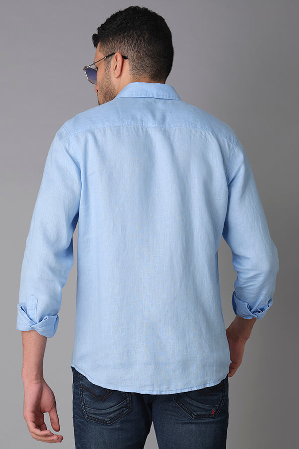 Sky Blue Full Sleeve Linen Shirt (Zack F/Slv Fit)